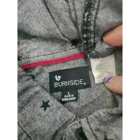 Burnside Shirt Men's Large Grey Long Sleeve Cotton Blend Button Up Dollar Sign $ - Picture 6 of 6